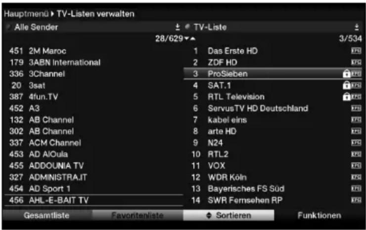 Telestar TELEDIGI 4 HD+ - Programmlistenverwaltung aufrufen - 1