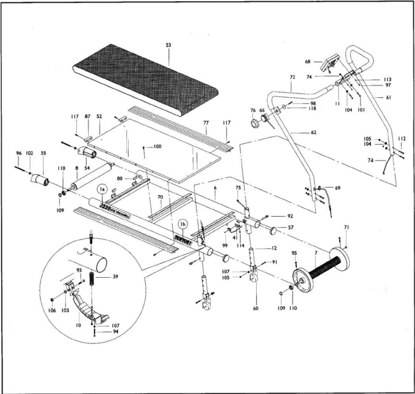 Technical diagram of a mechanical device with numbered components and exploded view, including labeled parts and part numbers.