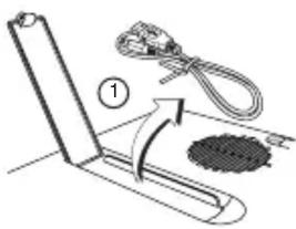 Diagram showing a cable being inserted into a device with a circular component, labeled with step number 1.