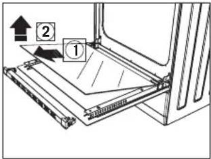 Diagram showing a mechanical assembly with labeled parts and directional arrows, including numbered annotations 1 and 2.