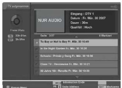 LG 42LT75.AEU - Bei reinen Tonaufnahmen wird im Vorschaufenster anstelle des Fernsehprogramms die Meldung 'NUR AUDIO' angezeigt. - 1