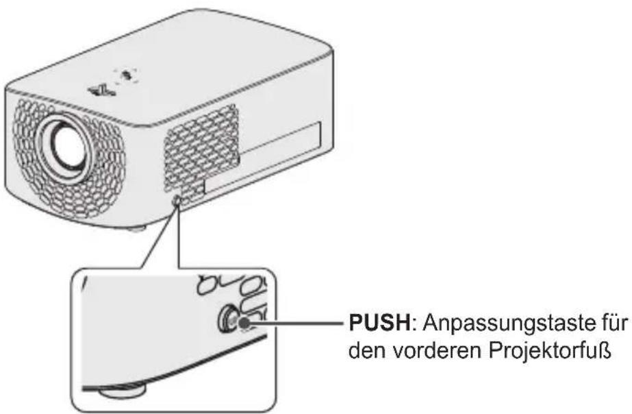 PUSH: Anpassungstaste für den vorderen Projektorfuß