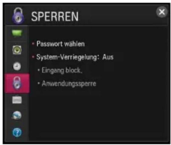 SPERREN • Password wählen • System-Verriegelung: Aus • Eingang block. • Anwendungssperre