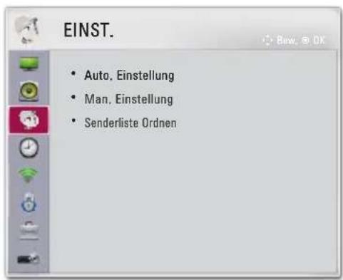 EINST. • Auto, Einstellung • Man, Einstellung • Senderliste Ordnen