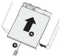 Diagram showing a device with labeled parts A and B, indicating directional movement or assembly.