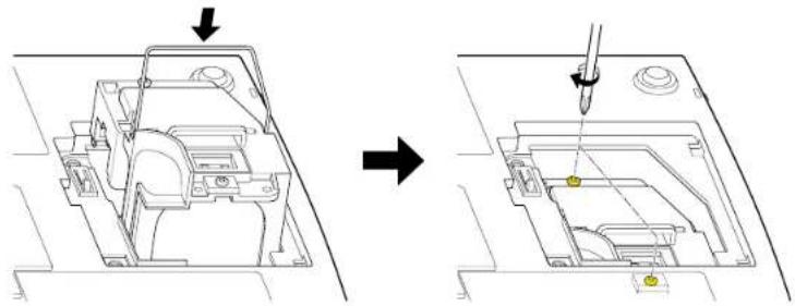 Technical diagram showing a mechanical assembly before and after disassembly, with arrows indicating the process.