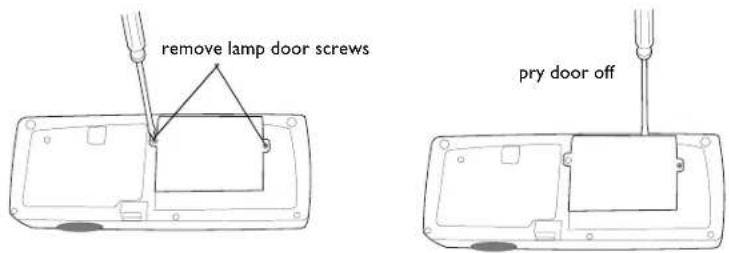 remove lamp door screws pry door off