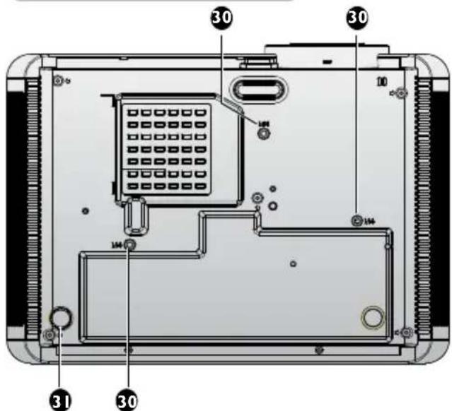 Technical diagram of a device rear panel with labeled components and numbered parts