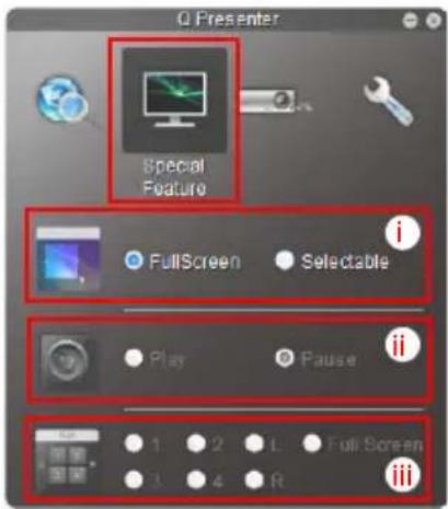 Q Presenter Special Feature i FullScreen Selectable ii Play Pause 3 1 2 L Full Screen 3 4 R