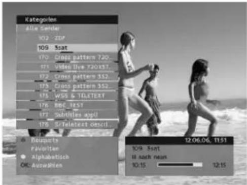 Kategorien ALLA Sander 102 - 22F 109 Ssat 170 Cross pattern 730. 171 Video Live 730x57. 172 Cross pattern 352. 173 Cross pattern 352. 174 WSS & TOLETERT 176 BDC 357 177 Substites appl! 178 S/Telatext descil. Douverts Pavolten Alphabetisch OK Auswahlen 109 Ssat ill nach neus 10:15 12:15 12.06.06, 11:51