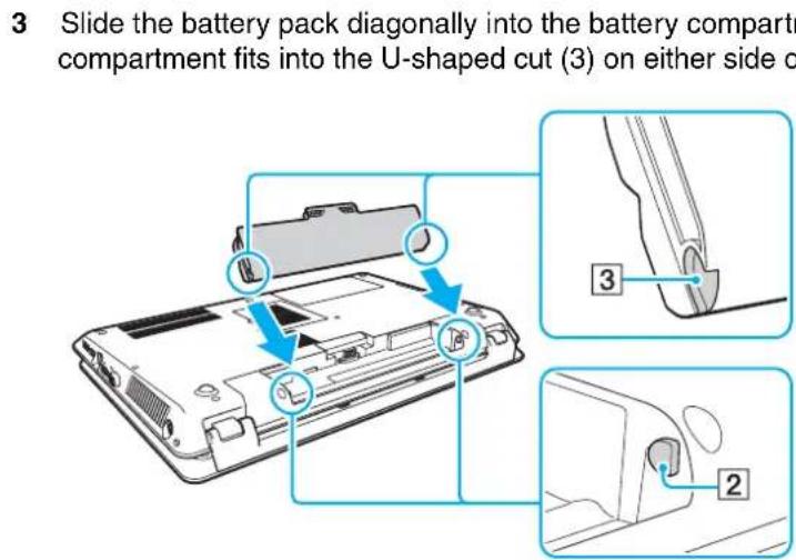 SONY Vaio VPCF21Z1E - Installing/Removing the Battery Pack - 2