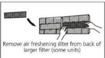 Remove air freshening filter from back of larger filter (some units)