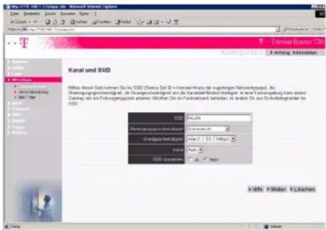 T-Mobile Teledat 530 - Kanal und SSID einstellen - 1