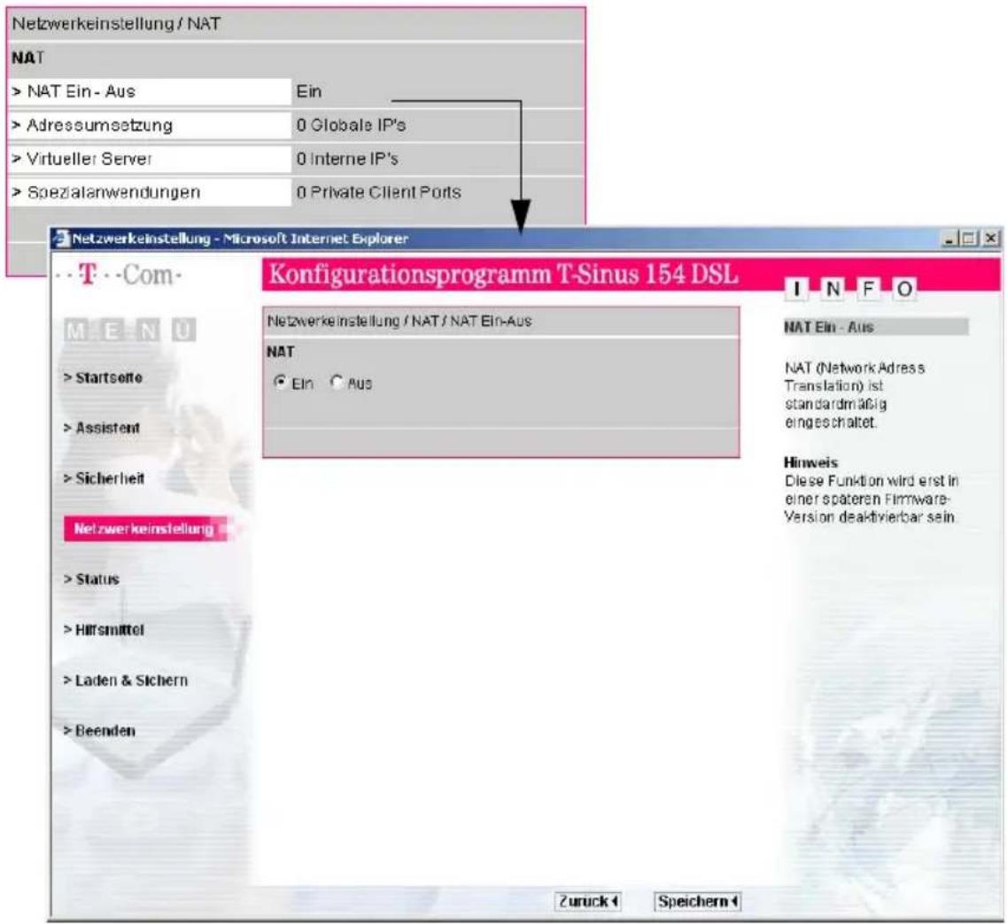 T-Mobile Sinus 154 DSL - NAT-Funktion ein- oder ausschalten - 1