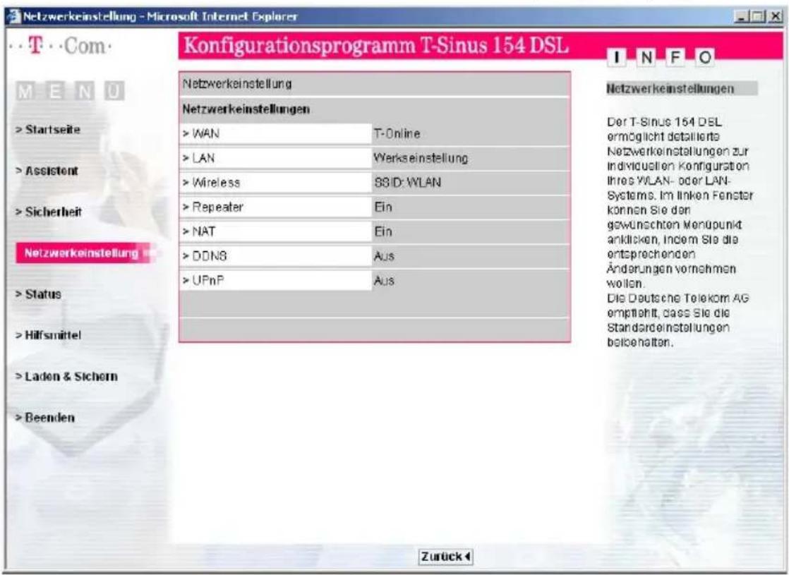 T-Mobile Sinus 154 DSL - Netzwerkeinstellungen - 1