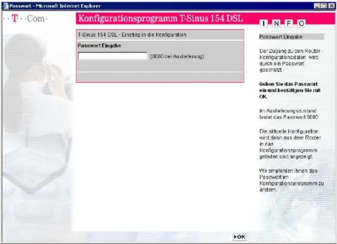 T-Mobile Sinus 154 DSL - Anmelden beim Konfigurationsprogramm - 1