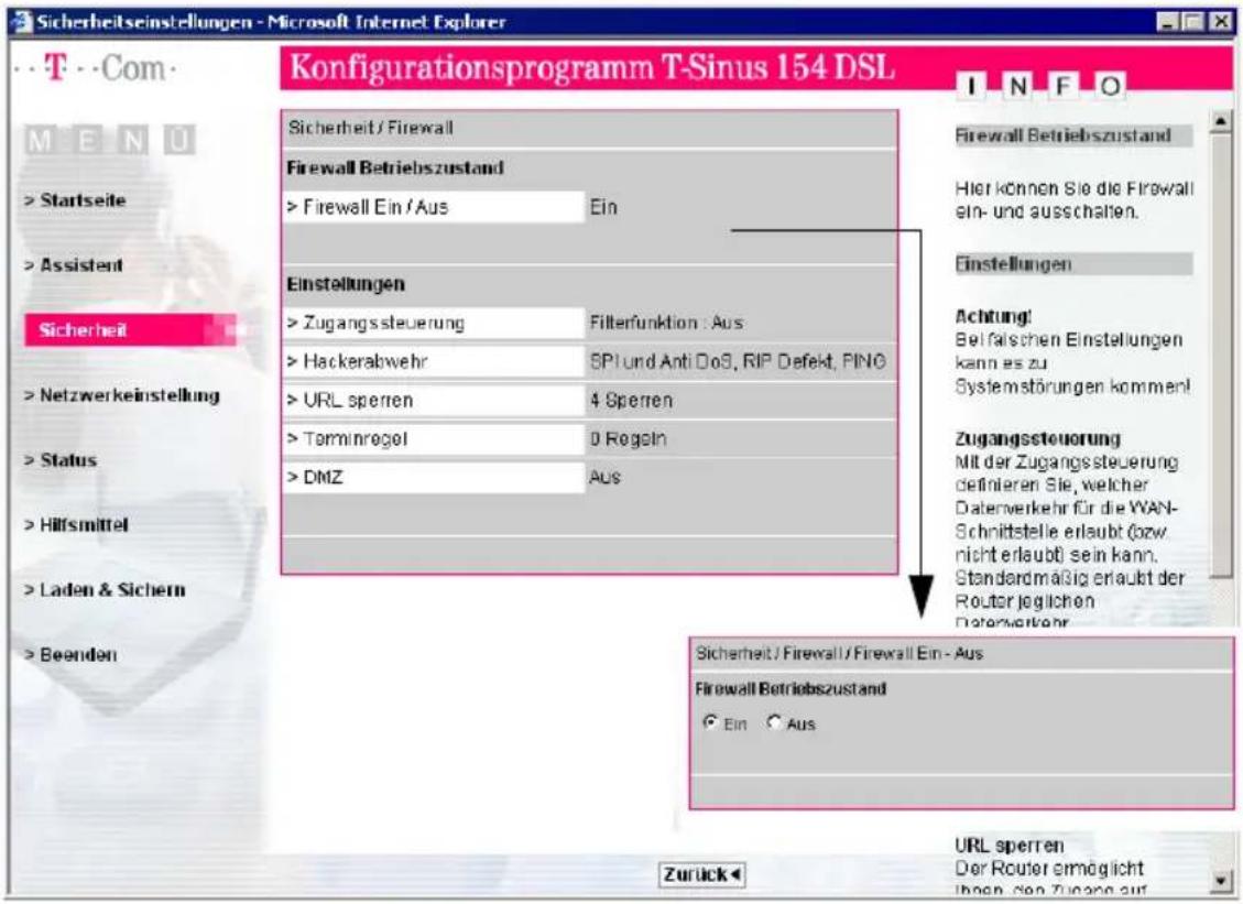 T-Mobile Sinus 154 DSL - Firewall aktivieren - 1