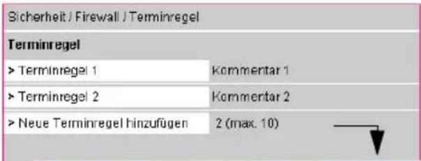 T-Mobile Sinus 154 DSL - Wählen Sie im Menü Sicherheit den Eintrag Terminregel. - 1