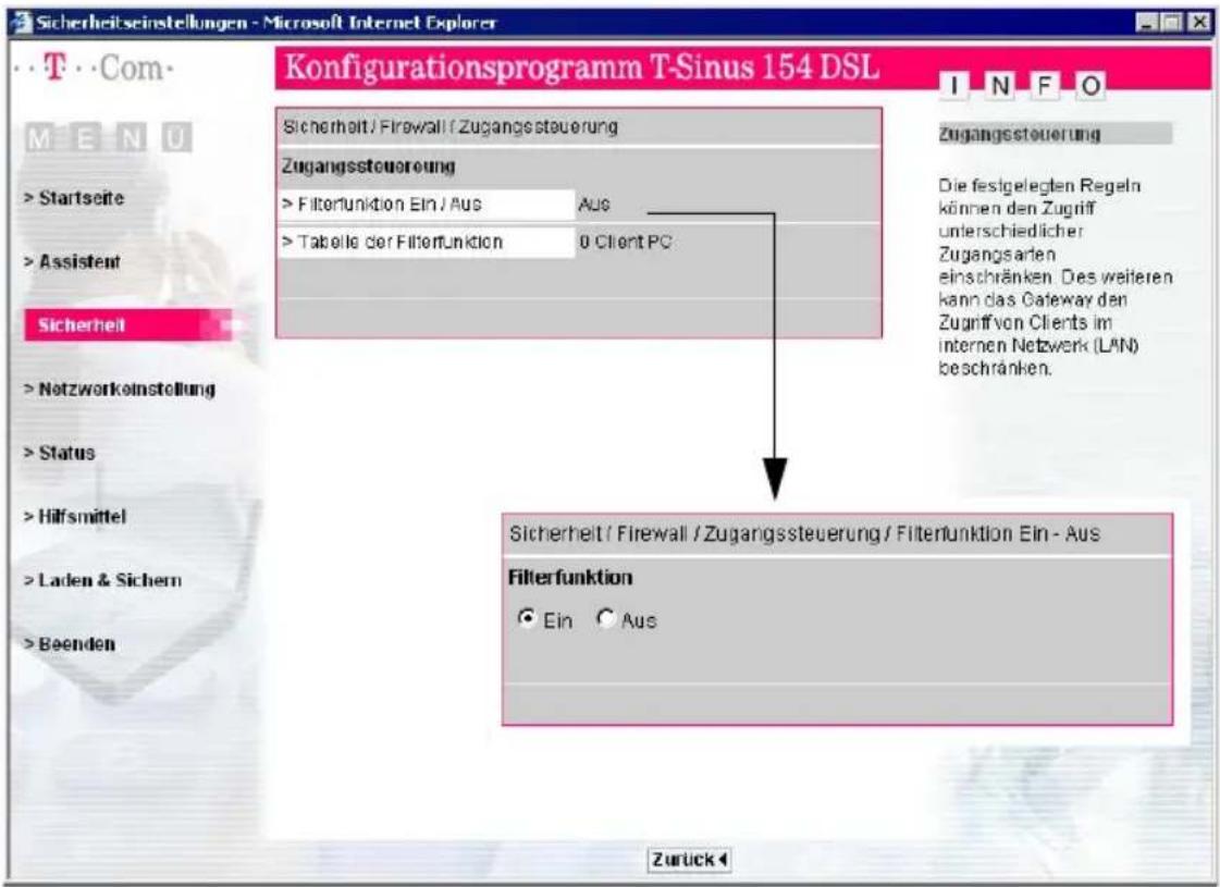 T-Mobile Sinus 154 DSL - Filterfunktion aktivieren - 1