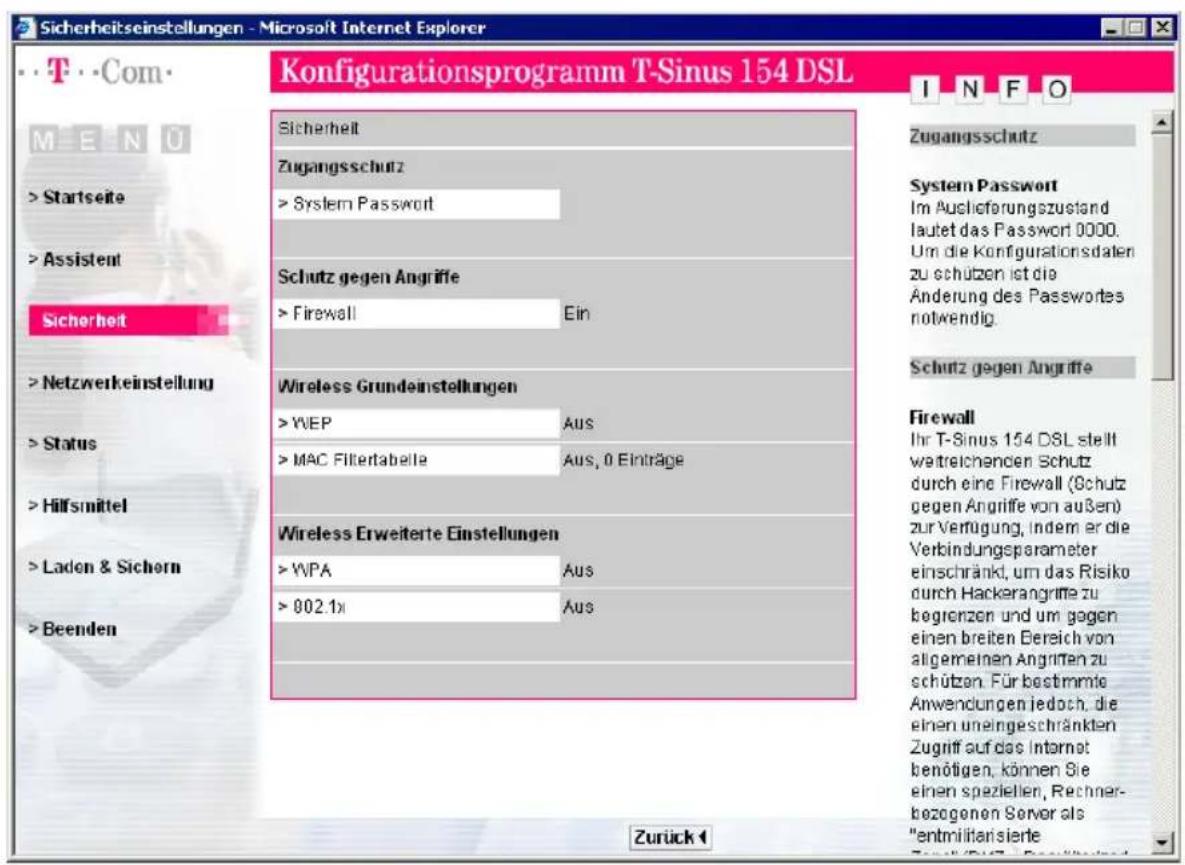 T-Mobile Sinus 154 DSL - Sicherheit für den Netzbetrieb - 1