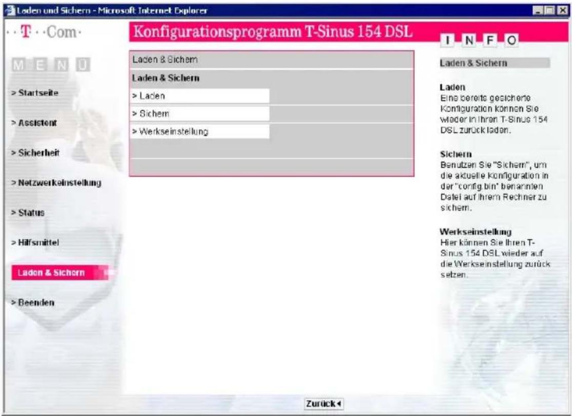T-Mobile Sinus 154 DSL - Sicherung der Konfigurationsdaten - 1