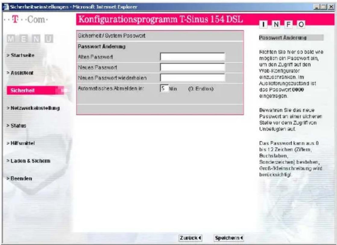 T-Mobile Sinus 154 DSL - Zugangsschutz zum Konfigurationsprogramm einrichten - 1
