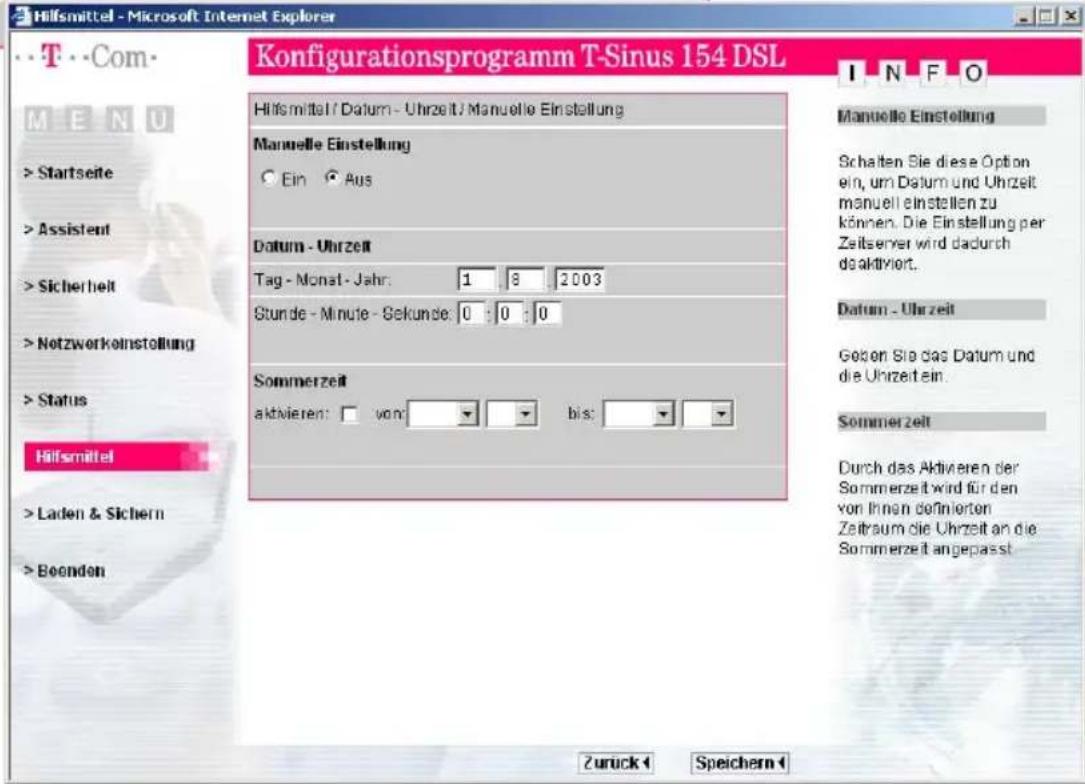 T-Mobile Sinus 154 DSL - Datum und Uhrzeit einstellen - 2