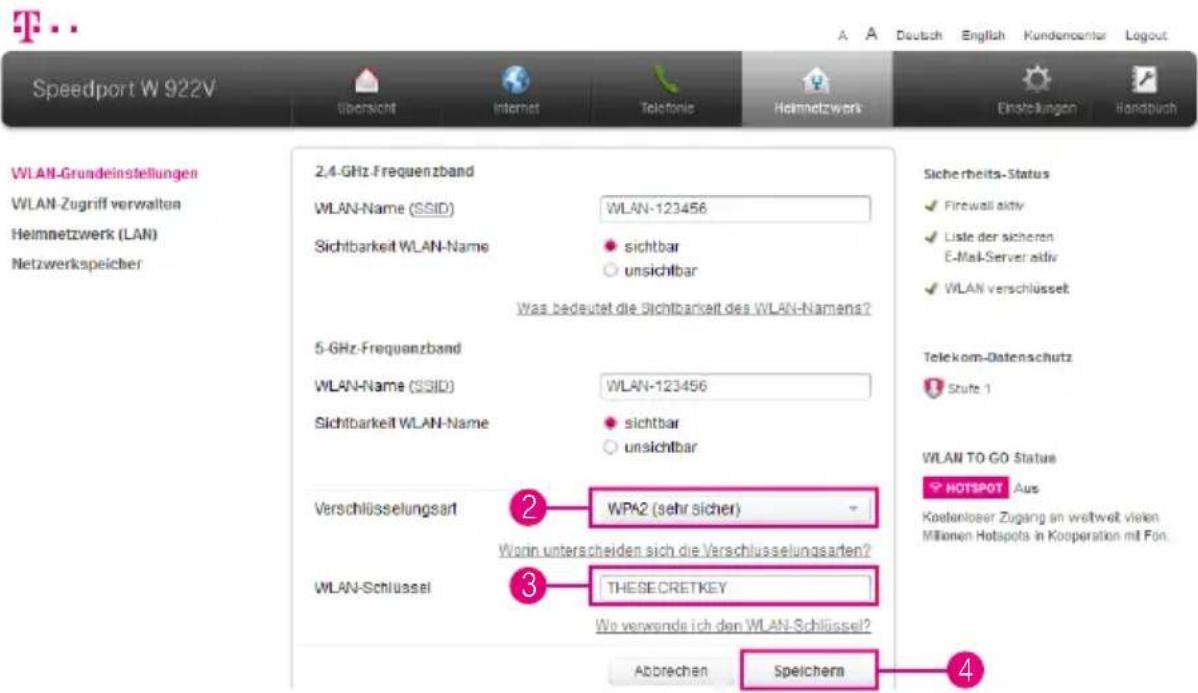 Speedport W 922V Übersicht Internet Telefonis Heimnetzwerk Einstellungen Handbuch WLAN-Grundeinstellungen WLAN-Zugriff verwalten Heimnetzwerk (LAN) Netzwerkspeicher 2.4-GHz Frequenzband WLAN-Name (SSID) WLAN-123456 Sichtbarkeit WLAN-Name sichtbar unsichtbar Was bedeutet die Sichtbarkeit des WLAN-Nam…