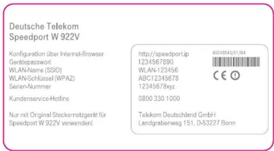 Deutsche Telekom Speedport W 922V Konfiguration über Internet-Browser Gerätepasswort WLAN-Name (SSID) WLAN-Schlüssel (WPA2) Serien-Nummer Kundenservice-Hotline Nur mit Original Steckernetzgerät für Speedport W 922V verwenden! http://speedport.jp 40248543/01/B4 1234567890 WLAN-123456 ABC12345678 1234…