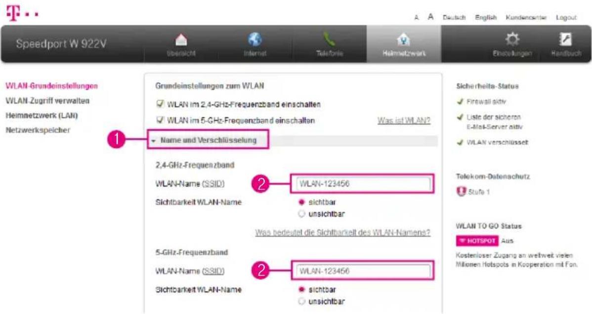 Speedport W 922V Übereicht Internet Telefonie Heimnetzwerk Einstellungen Handbuch WLAN-Grundeinstellungen WLAN-Zugriff verwalten Heimnetzwerk (LAN) Netzwerkspeicher 1 Grundeinstellungen zum WLAN ✓ WLAN im 2.4-GHz-Frequenzband einschalten ✓ WLAN im 5-GHz-Frequenzband einschalten Was ist WLAN? ✓ Name…