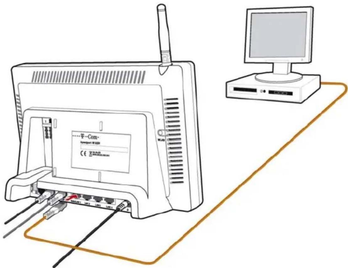 T-Mobile Speedport W 900V - Speedport W 900V über ein Kabel am LAN-Anschluss des Computers anschließen - 1