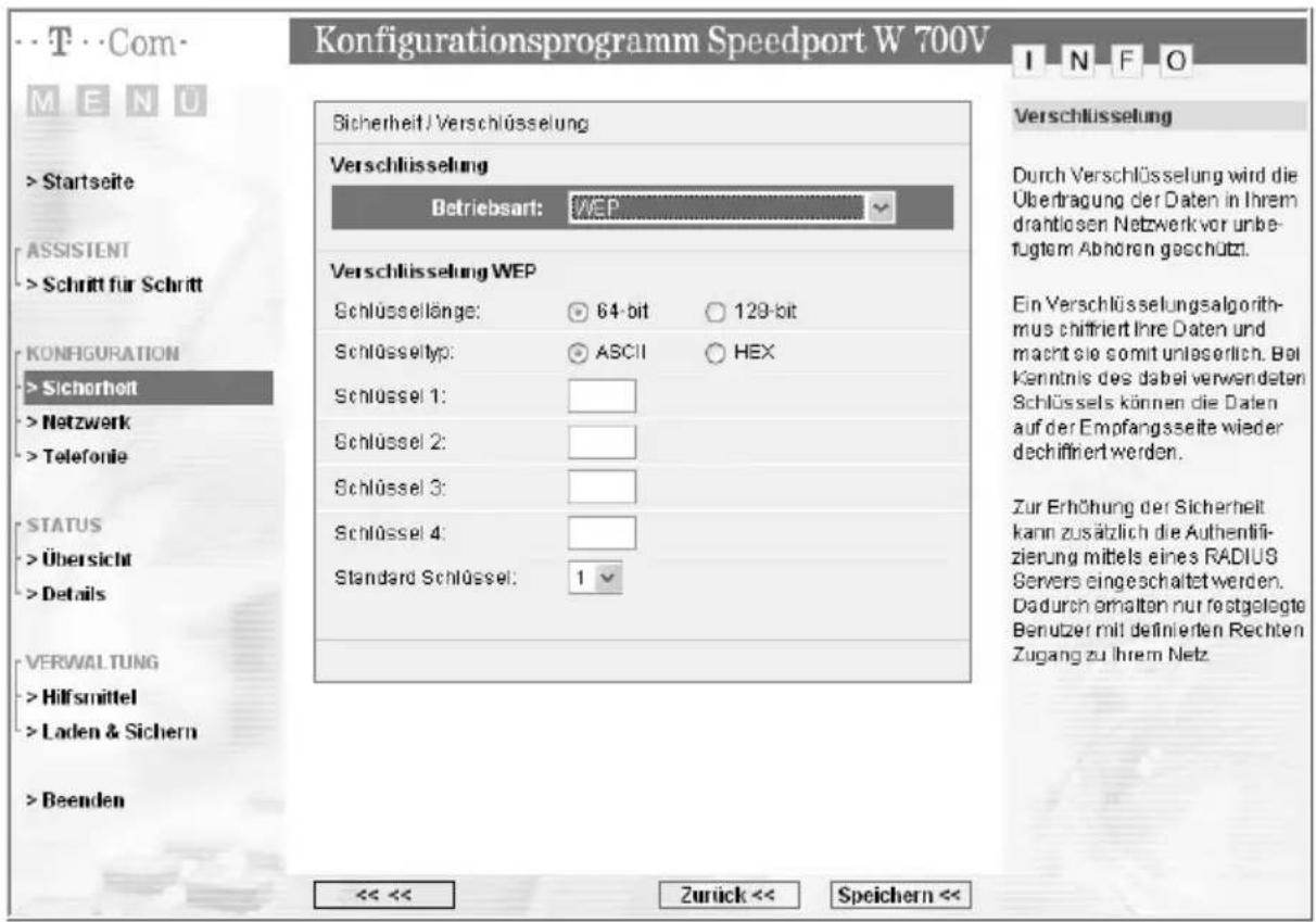 T-Mobile Speedport W 700V - WEP-Verschlüsselung - 1