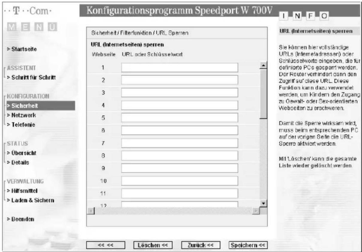 T-Mobile Speedport W 700V - URL (Internetseiten) sperren - 1