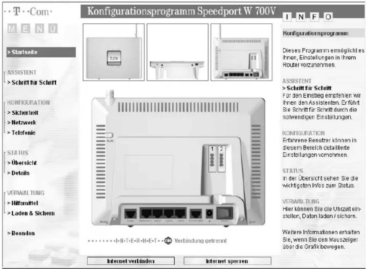 T-Mobile Speedport W 700V - Aufrufen des Konfigurationsprogramms - 2