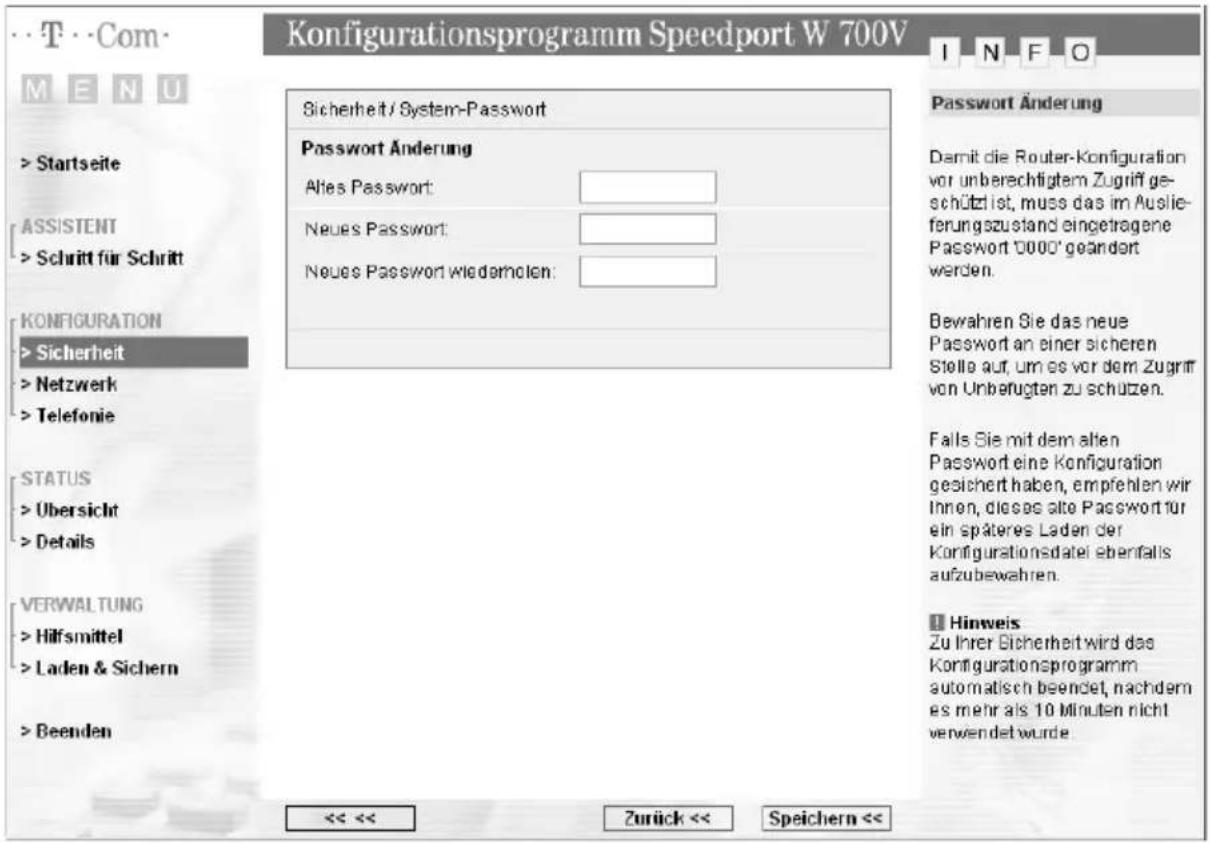 T-Mobile Speedport W 700V - Zugangsschutz zum Konfigurationsprogramm einrichten - 1