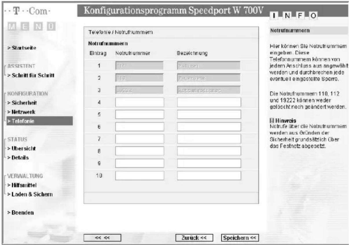 T-Mobile Speedport W 700V - Notrufnummern - 1