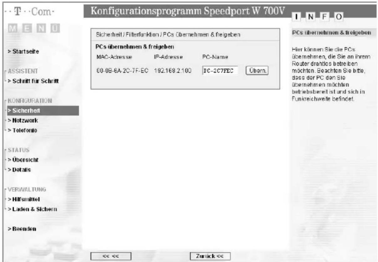 T-Mobile Speedport W 700V - PCs zum Sperren auswählen - 1