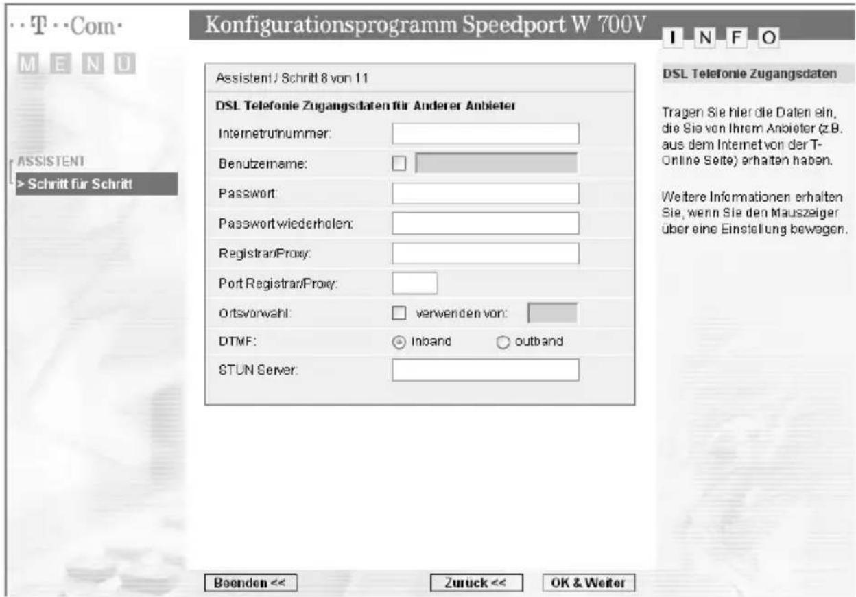 T-Mobile Speedport W 700V - DSL-Telefonie-Zugangsdaten für andere Anbieter - 1
