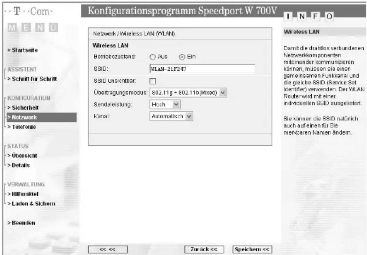 T-Mobile Speedport W 700V - Wireless LAN - Konfiguration für das drahtlose lokale Netzwerk - 1