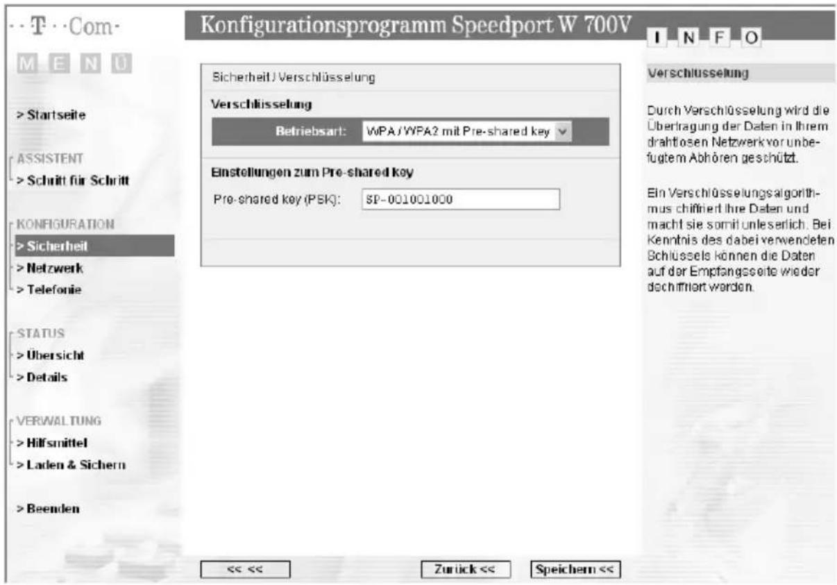T-Mobile Speedport W 700V - Einstellungen zur Sicherheit des drahtlosen lokalen Netzwerks - 2
