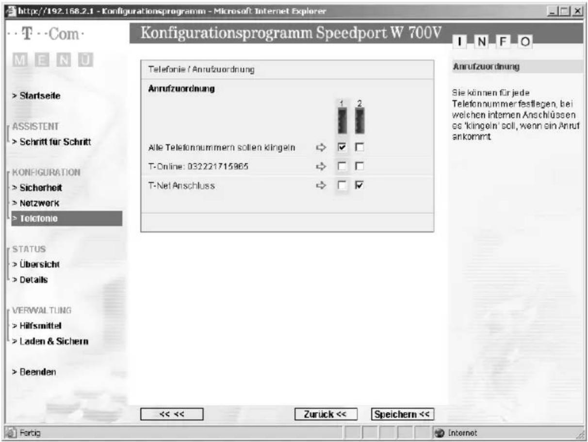 T-Mobile Speedport W 700V - Anrufzuordnung - 1