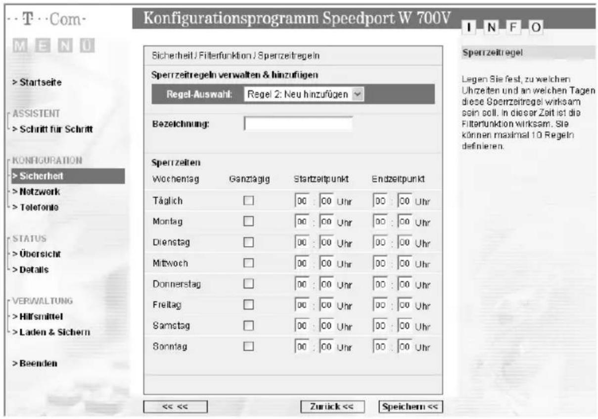 T-Mobile Speedport W 700V - Sperrzeitregeln definieren - 2