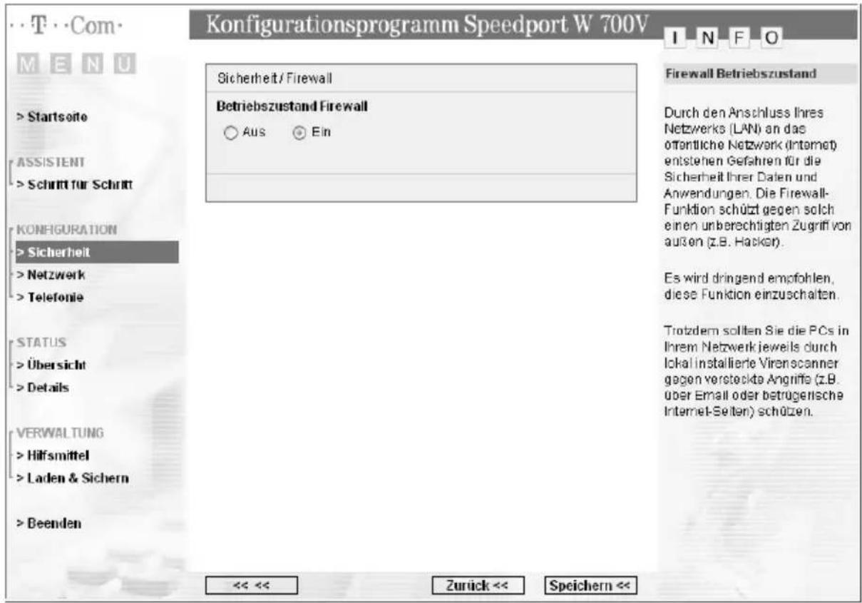 T-Mobile Speedport W 700V - Firewall - 1