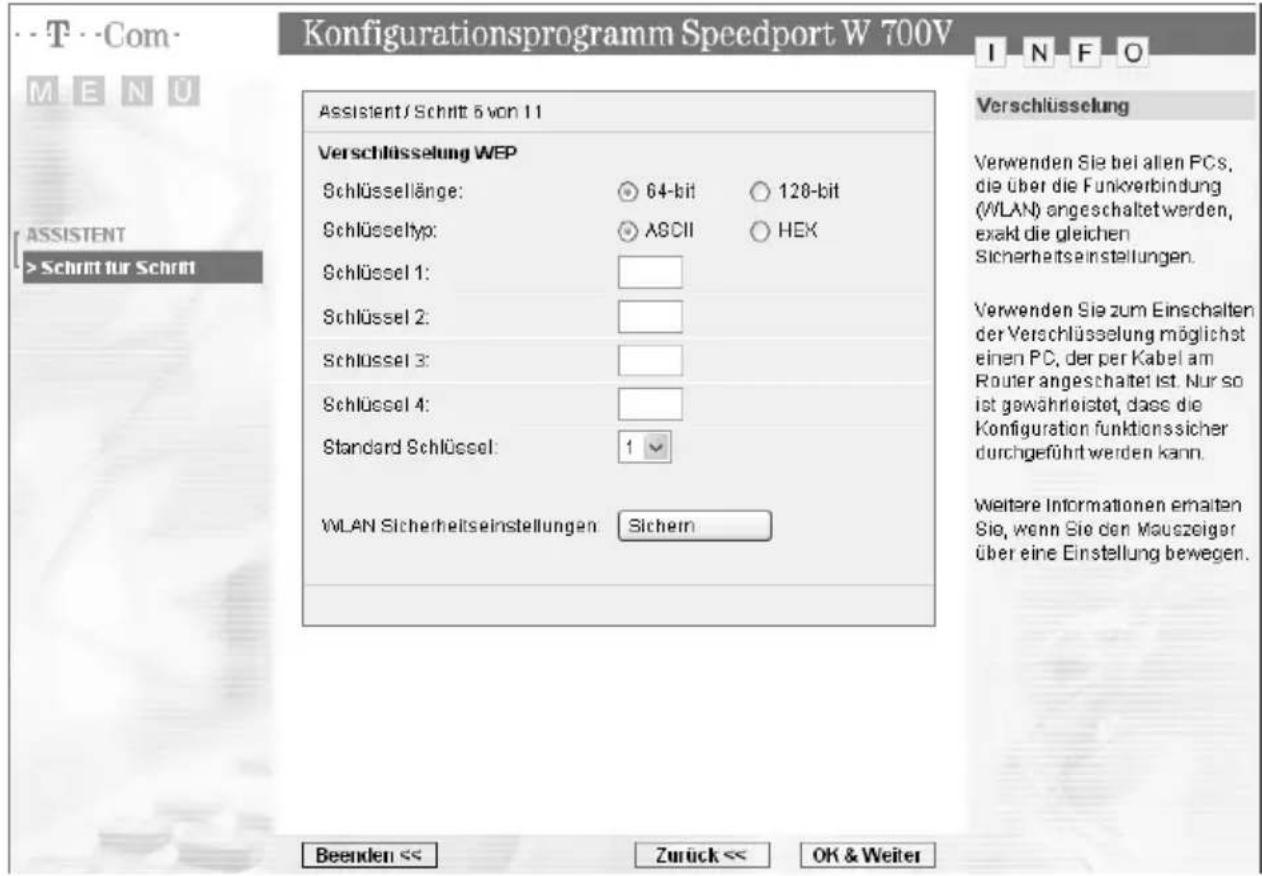 T-Mobile Speedport W 700V - Schlüsseleinstellungen für WEP - 1