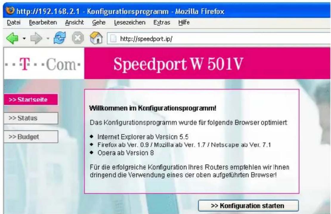 T-Mobile Speedport W 501V - Benutzeroberfläche des Speedports W 501V öffnen - 1