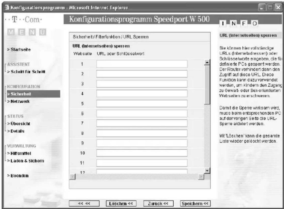 T-Mobile Speedport W 500 - URL (Internetseiten) sperren - 1