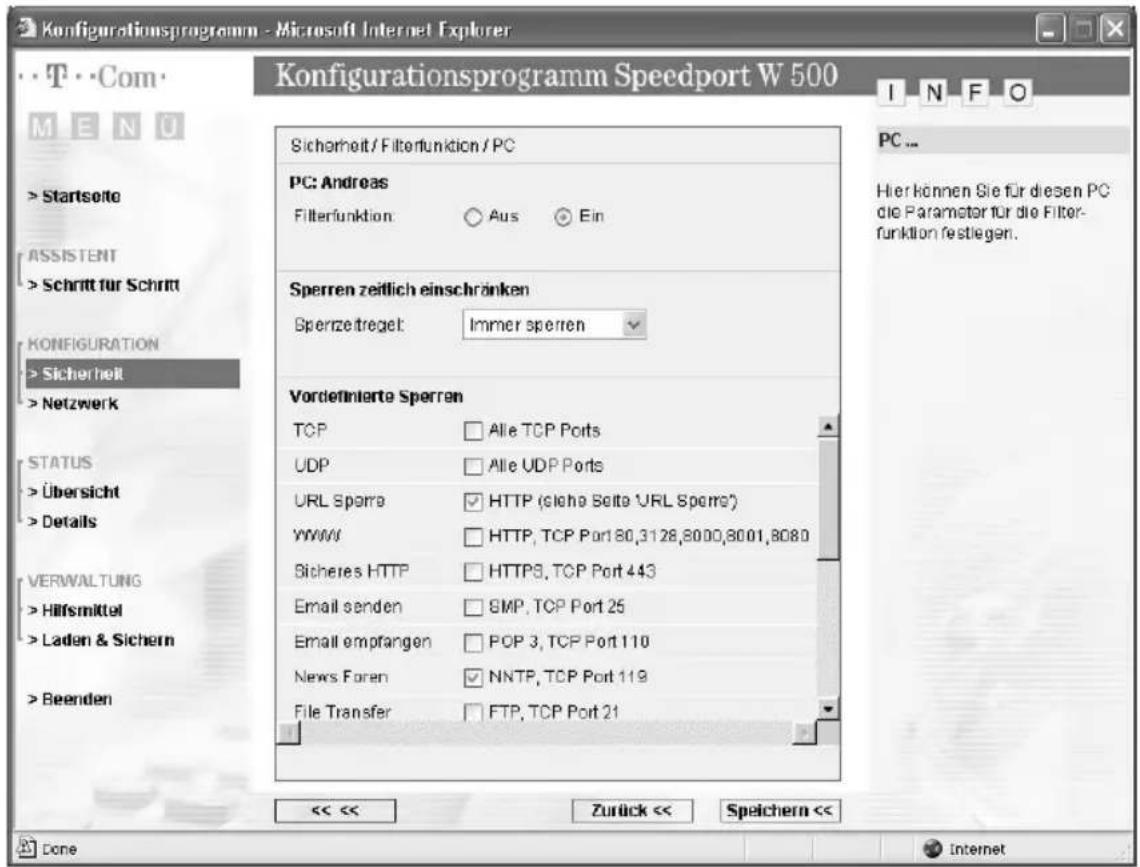 T-Mobile Speedport W 500 - PCs zum Sperren auswählen - 2