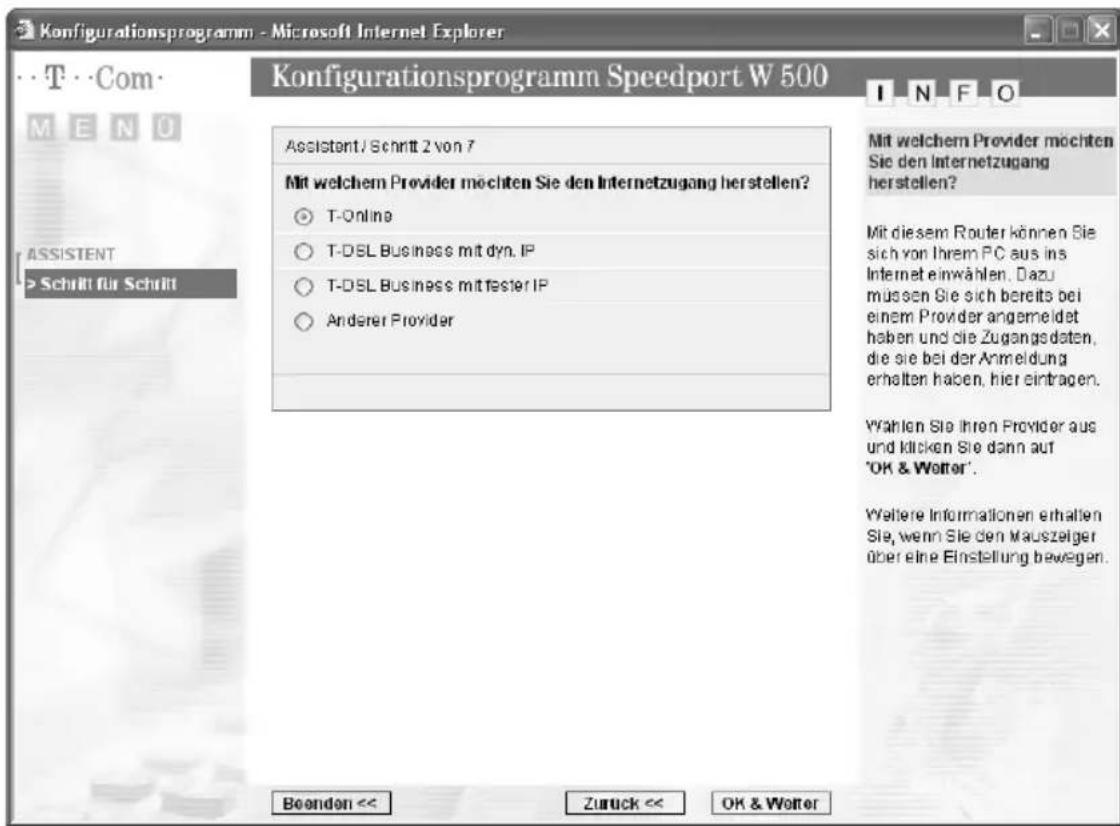 T-Mobile Speedport W 500 - Konfiguration mit dem Assistenten - 2