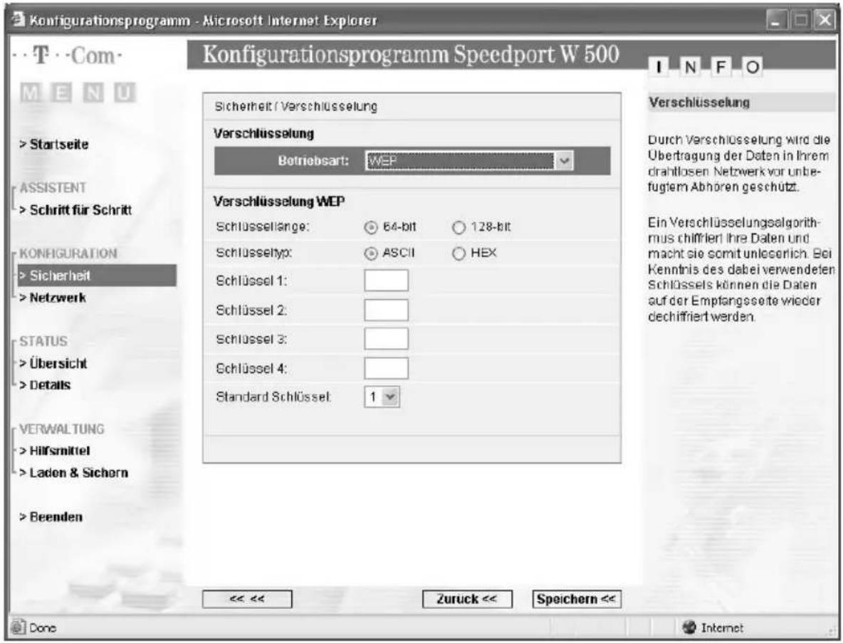 T-Mobile Speedport W 500 - WEP-Verschlüsselung - 1