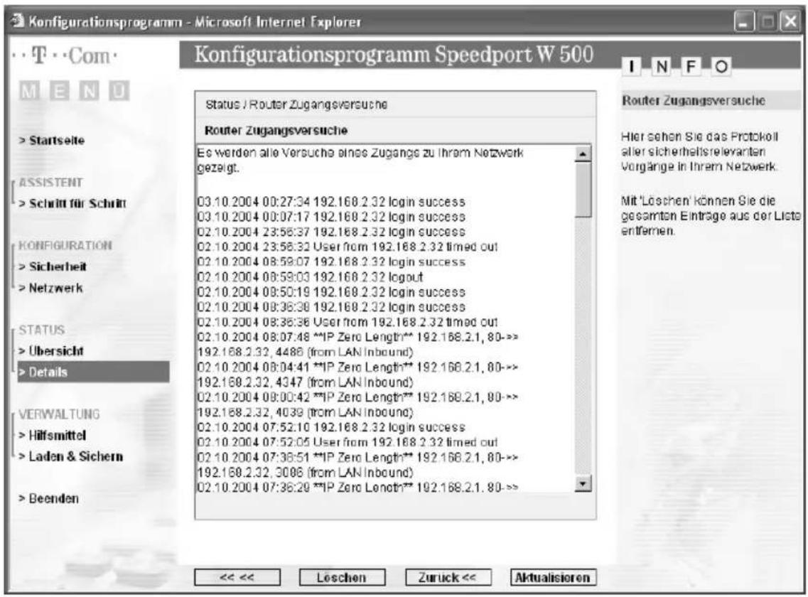 T-Mobile Speedport W 500 - Router Zugangsversuche - 1